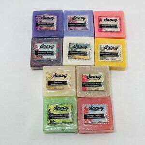 Saavy Natural Herbal Soap Bar Square Small Set 10 Vegan Fruit Flower Oatmeal Tea